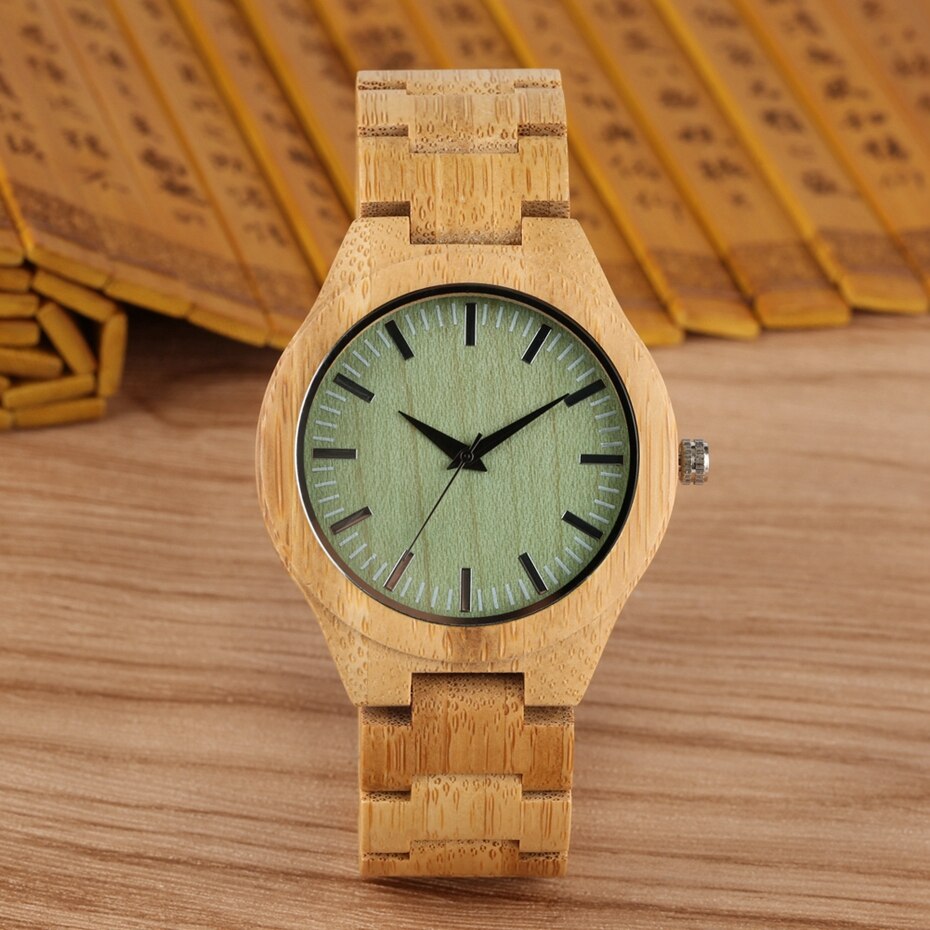 Light Green Dial Wood Watch